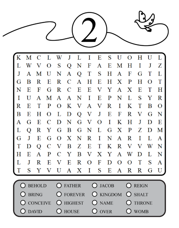 Shall Be the Son of the Highest, a word search puzzle. Sample from The Life of Jesus Christ: A Bible Study Word Search