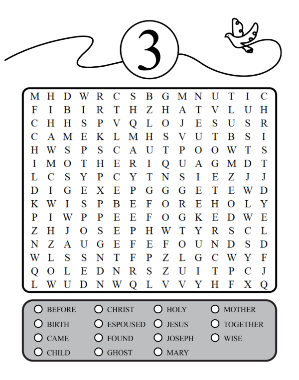 Mary Found with Child, a word search puzzle. Sample from The Life of Jesus Christ: A Bible Study Word Search