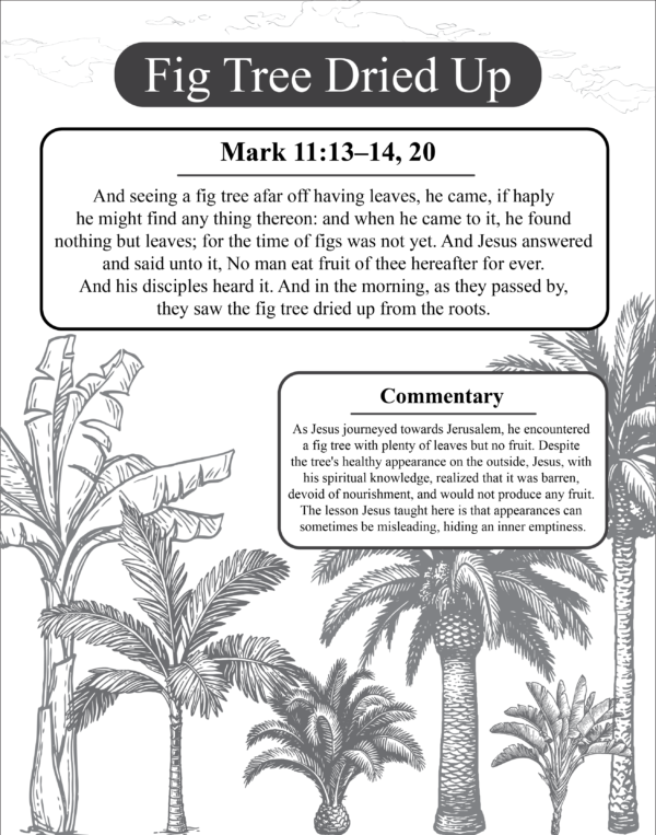 Fig Tree Dried Up (Scripture and Commentary). Sample from The Life of Jesus Christ: A Bible Study Word Search.