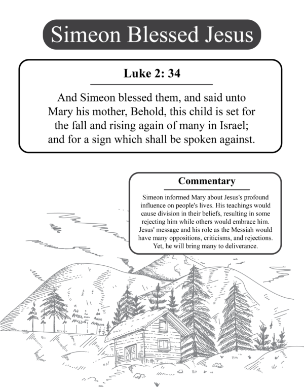 Simeon Blessed Jesus (Scripture and Commentary). Sample from The Life of Jesus Christ: A Bible Study Word Search.