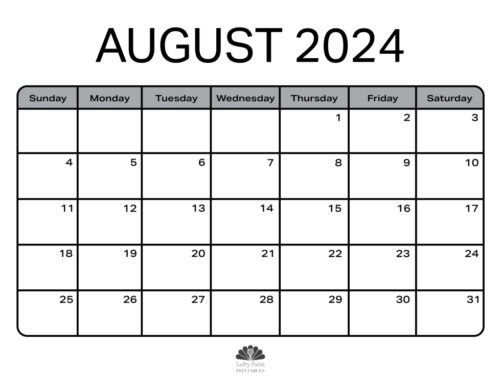 August 2024 Calendars | Free Printable Calendars - Lofty Palm