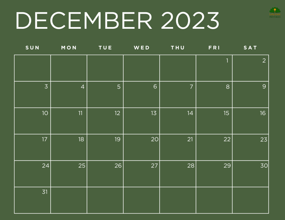 December 2023 Calendars | Free Printable Calendars - Lofty Palm