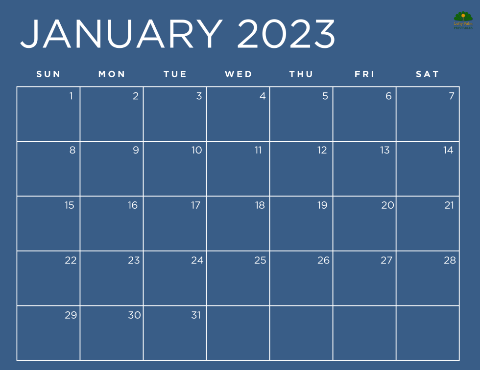 January 2023 Calendars | Free Printable Calendars - Lofty Palm