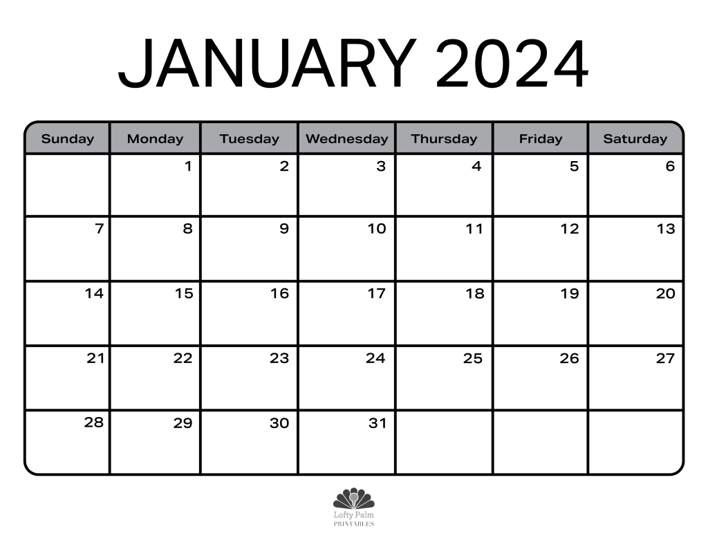 Simple Black and White Calendars for 2024 | Free Printable Calendars ...