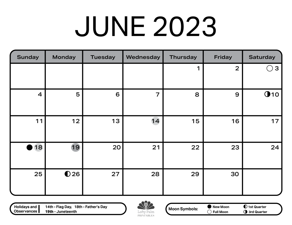 June 2023 Calendar | Free Printable Calendars - Lofty Palm