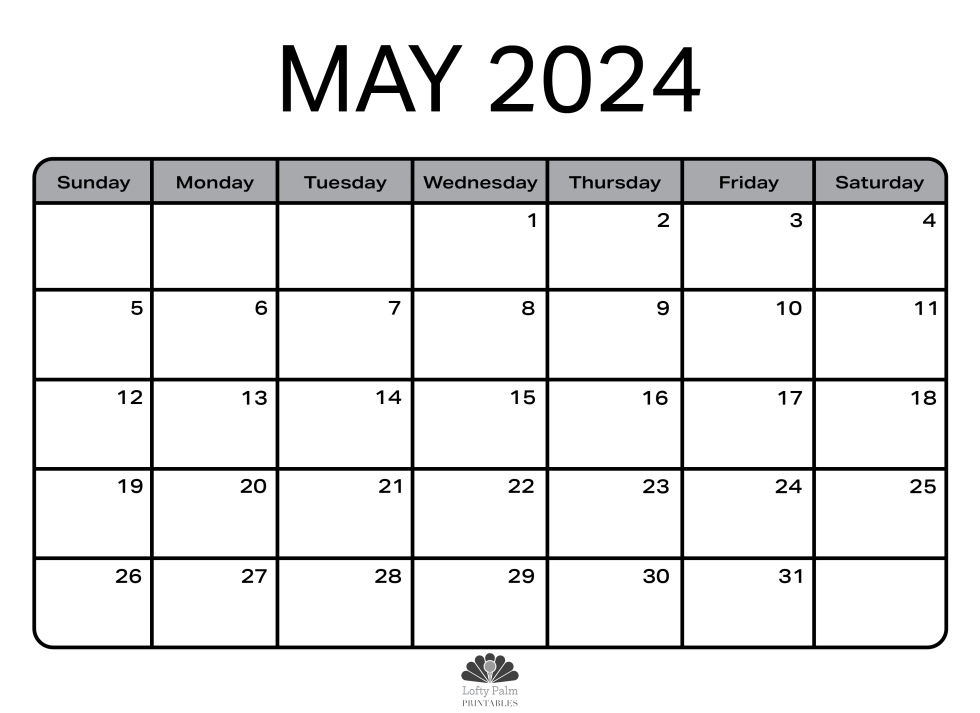 May 2024 Calendars | Free Printable Calendars - Lofty Palm