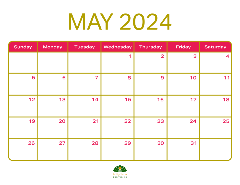 May 2024 Calendars | Free Printable Calendars - Lofty Palm