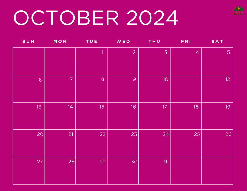 October 2024 Calendars Free Printable Calendars Lofty Palm